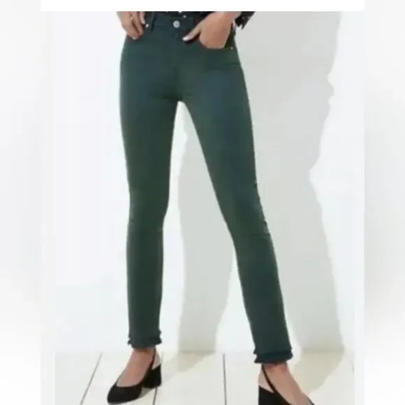 Loft Skinny Jeans Double Frayed Hem 5 Working Pockets Belt Loops Green Size 26 - Picture 2 of 14